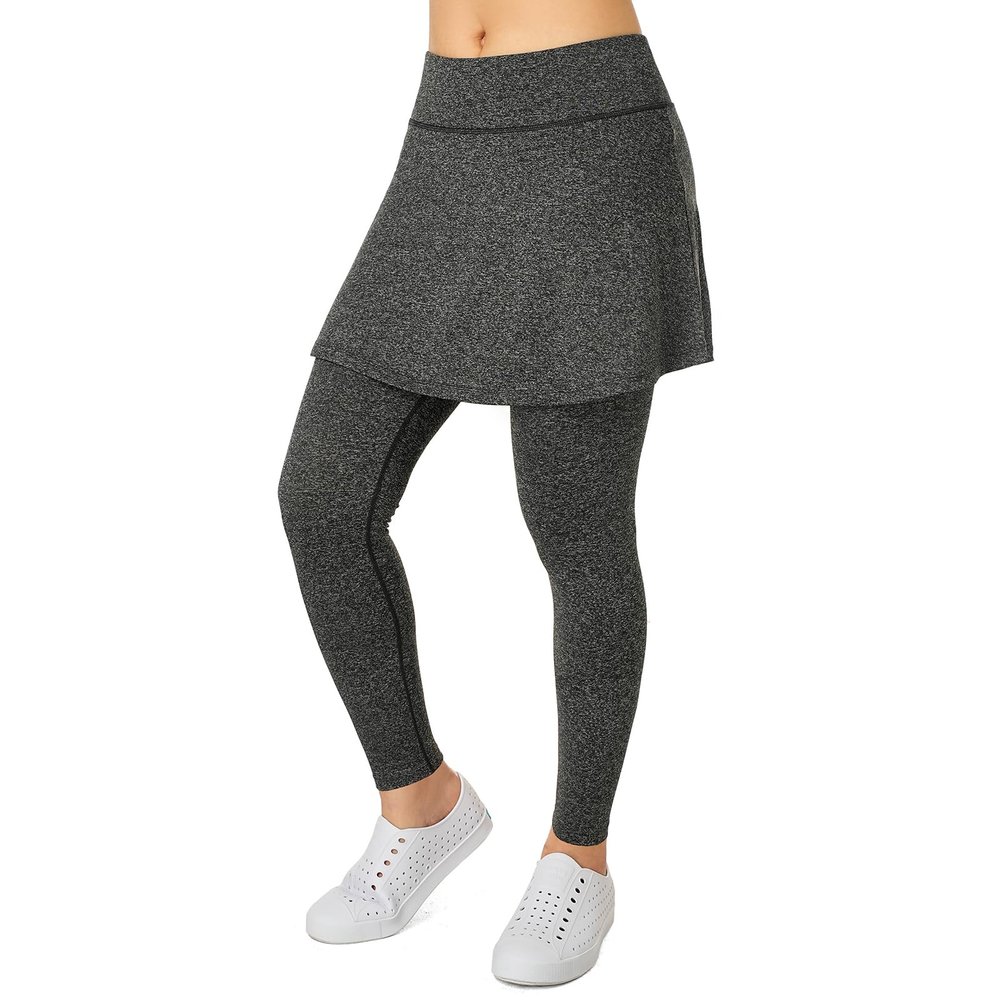 Xioker Women Skirted Full Length Leggings with Pockets,Tennis Skorts Skirts with Leggings Yoga Skorts(Grey Charcoal Full Length M)