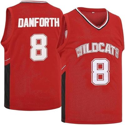 Basketball Jersey for Mens Wildcats High School Shirt 14 Troy Bolton Jersey 8 Chad Danforth Stitched Jersey Red/White S-3XL (US, Alpha, Large, Regular, Regular, 8 Red)