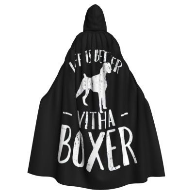 HYYTNHJSD Life is Better with A Boxer Dog Hooded Cape Unisex Halloween Christmas Cape Costume Party Cape Black