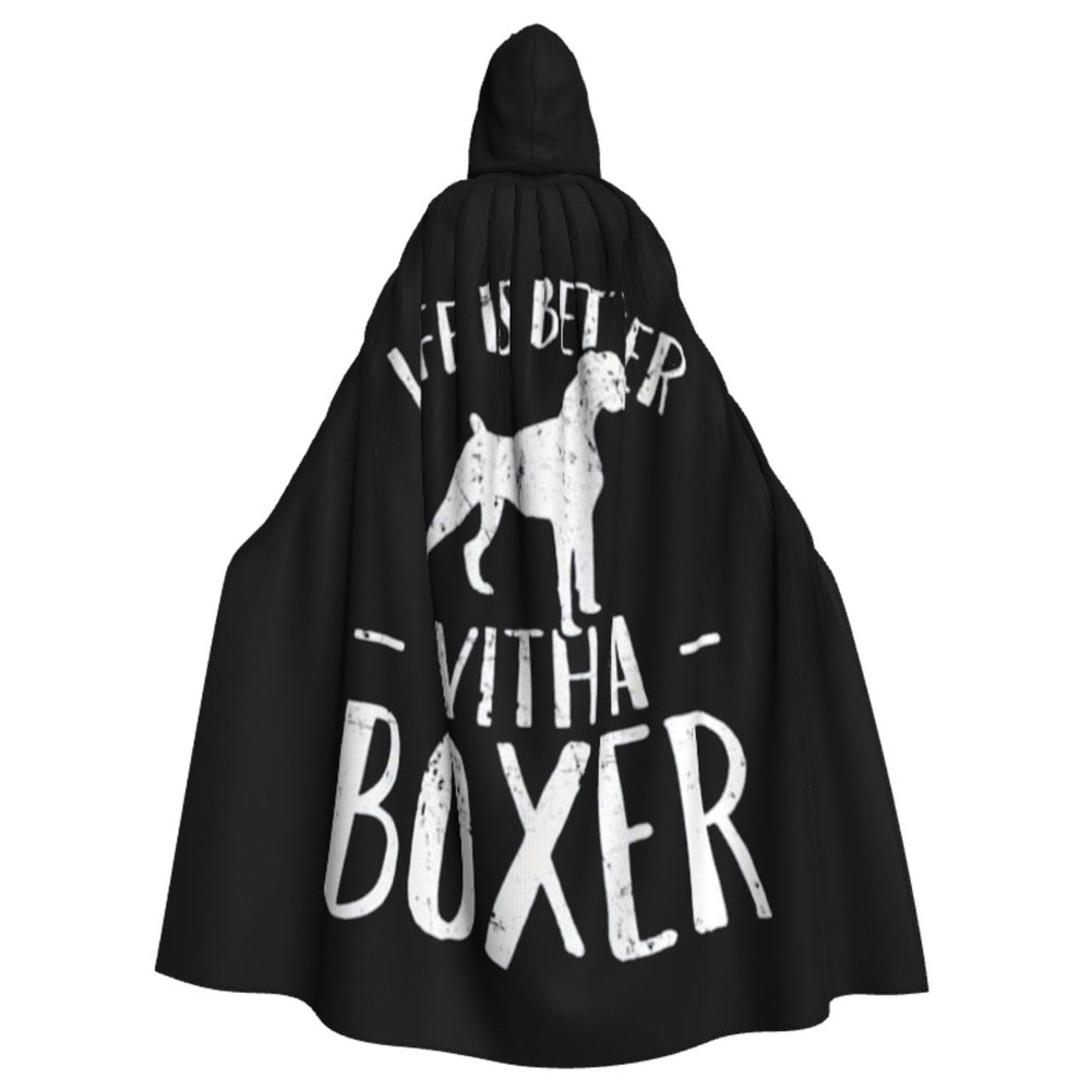 HYYTNHJSD Life is Better with A Boxer Dog Hooded Cape Unisex Halloween Christmas Cape Costume Party Cape Black