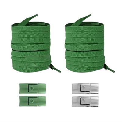 2 Pairs Press Lock Shoelaces Without Ties Elastic Laces Sneakers Kids Adult No Tie Shoe Lace Widened Flat Shoelace Shoes(Green)