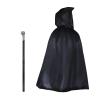 Halloween Hooded Cloak Medieval Hobbit Renaissance Costume Dress Up Party Knight Wizard Cosplay Robe Cape with Wand view 1