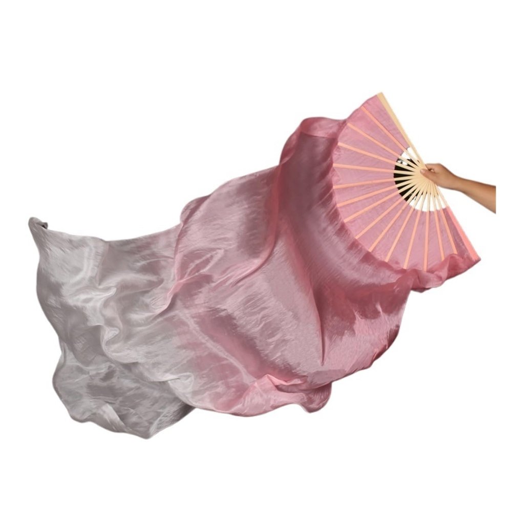 MWYDMA Silk Belly Dance Fan Veil Hand Dye Women Belly Dance Fan Veil Silk Long Belly Dance Fan Veils 1 Pair(Pink-White,120cm-Kids Size)