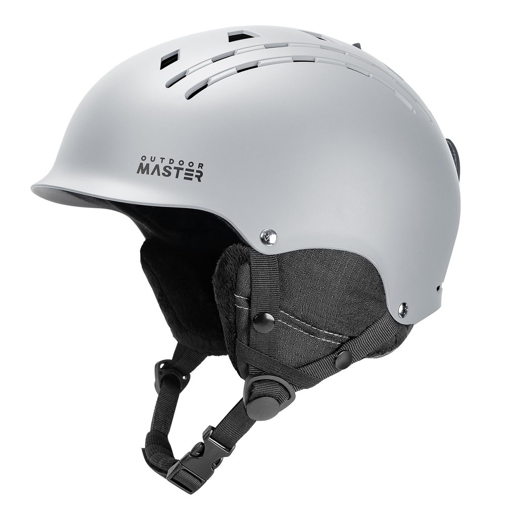 OutdoorMaster Ski Helmet - Takin SnowboardHelmet with Visor, Adjustable Dial Fit, 10 Vents - Durable ABS Shell & Shock-Absorbing EPS Core - Snow Sport Helmet for Men, Women & Youth - Gray, L