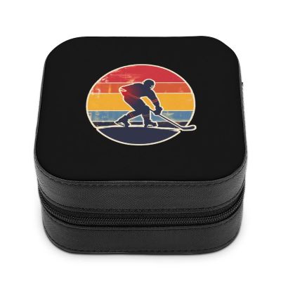 Hockey Vintage Hockey Player Jewelry Box PU Leather Display Storage Box Portable Travel Jewelry Organizer Case for Necklaces Rings