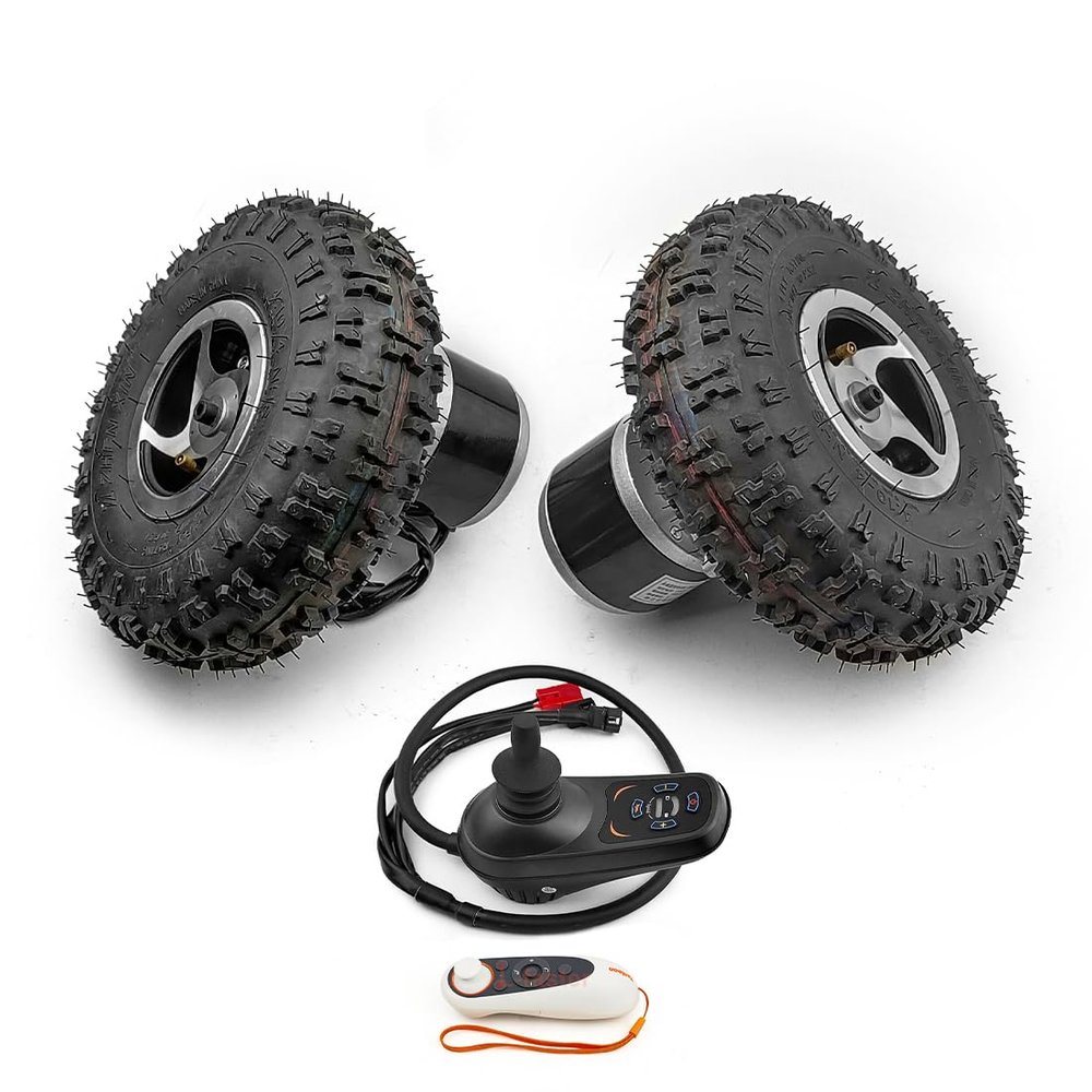 10 Inch Wheel 24V 500W Dual Drive Motor Kit 4.10-4 Off-road Tire 2WD Joystick For Trolley Cart Bike (R J, Max speed 4kph)