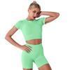 ABEHIK Yoga Outfit for Women 3 Pieces Workout Sets Seamless Sports Bra Casual Tracksuits Short Sleeve Crop Top with High Waisted Running Shorts Activewear Gym Clothes Set Green L view 2