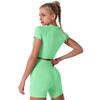 ABEHIK Yoga Outfit for Women 3 Pieces Workout Sets Seamless Sports Bra Casual Tracksuits Short Sleeve Crop Top with High Waisted Running Shorts Activewear Gym Clothes Set Green L view 3
