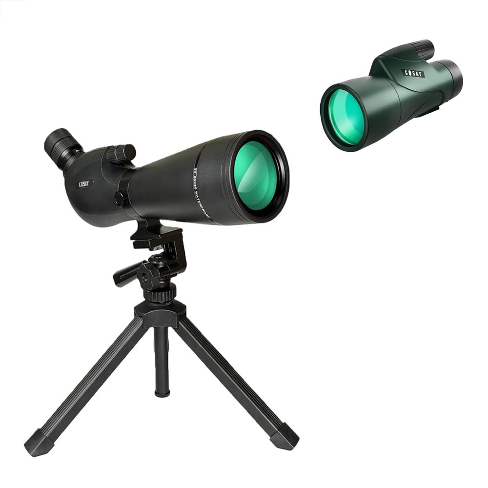 Gosky 12x55 Monocular Telescope and Gosky HD Spotting Scope 20-60x80 with Tripod and Smartphone Adapter, BAK 4 Prism Spotter Scopes for Bird Watching Target Shooting Hunting Wildlife Scenery Travel