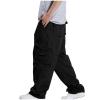 Men Cargo Pants Cotton Loose Solid Elastic Waist Drawstring Straight Sweatpants Outdoor Hiking Streetwear Cargo Pants Black view 2