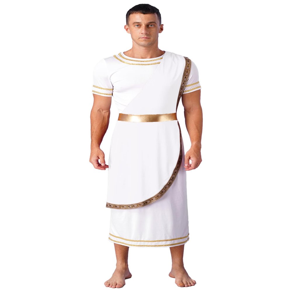 Aislor Mens Ancient Greek God Halloween Cosplay Armor Soldier Role Play Medieval Knight Warrior Cosplay Costume White 3X-Large