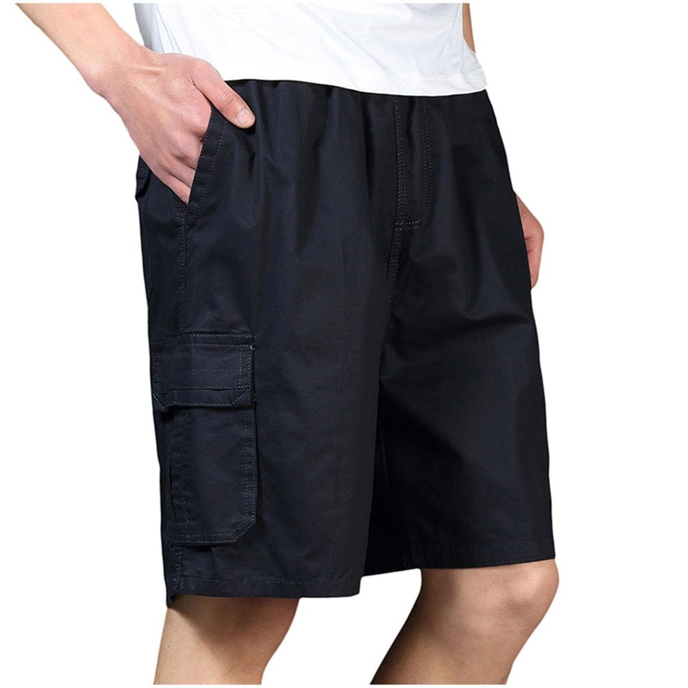 Cargo Shorts for Men Elastic Waist Cotton Caasual Loose Shorts Outdoor Hiking Lightweight Shorts with Multi Pockets