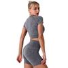 ABEHIK Women Seamless Yoga Workout Outfits 3 Piece Casual Sports Bra Short Sleeve Crop Top with High Waisted Running Leggings Shorts Activewear Tracksuits Gym Clothes Set Gray S view 3