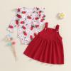 Hnyenmcko Newborn Baby Girl Fall Clothes Ruffle Long Sleeve Floral Ribbed Romper Suspender Skirts Set Infant Winter Outfit (Red, 6-9 Months) view 2