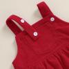 Hnyenmcko Newborn Baby Girl Fall Clothes Ruffle Long Sleeve Floral Ribbed Romper Suspender Skirts Set Infant Winter Outfit (Red, 6-9 Months) view 4