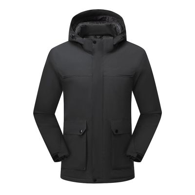 Mens Winter Mountain Snow Jacket Waterproof Warm Winbreaker 2024 Ski Hiking Camping Rain Jackets with Detachable Hood Black