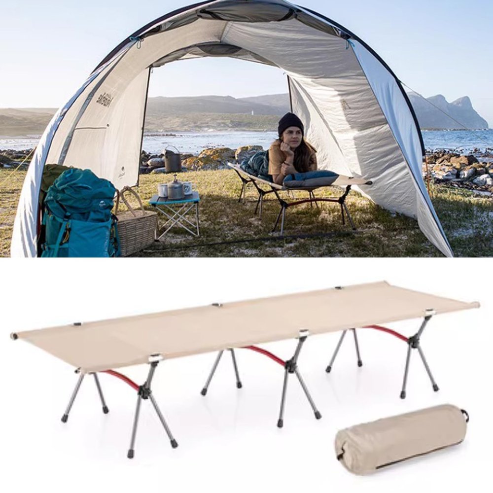 WDFYJ Extra-Wide Camping Cot, Upgrade Sturdy Camping Bed, Cots for Sleeping Support 300lb, Portable Cot with Carry Bag Ultralight Backpacking Cot for Travel(Beige)