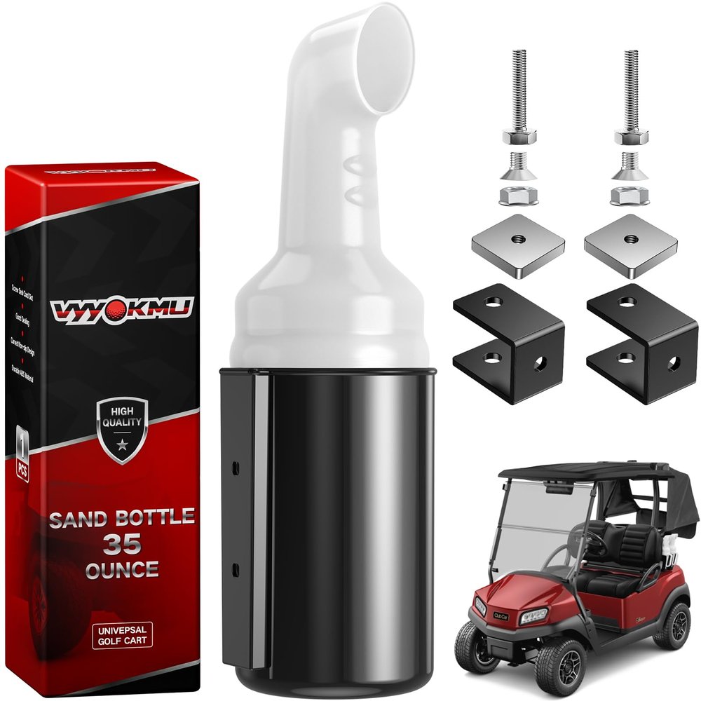 VYYOKMU No Drilling Golf Cart Sand Bottle with Holder Bracket, 1PCS Sand Bottle for Golf Cart Yamaha Club Car EZGO with 1" Square Tube, Golf Cart Sand Divot Bottle Holder Bucket 35 oz Large Capacity