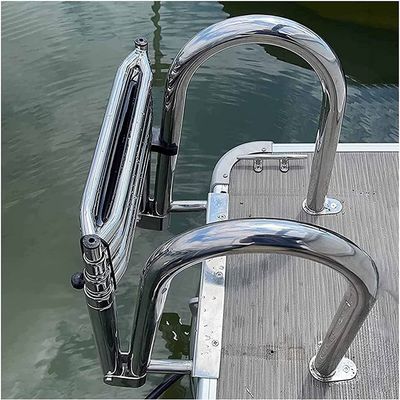 Telescoping Rear Entry Boat Ladder with Install Screw Kit, 4 Step Folding Stainless Upper Platform Pontoon Ladder, for Dock/Swim Pool/Marine (Color : Silver)