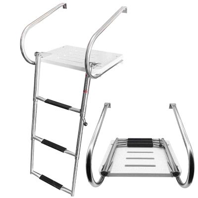 3-Step Swim Platform Folding Boat Ladder, 316 Stainless Steel Telescoping Dock Ladders - Electro-Polished Rails with 2/3 Anti-Slip Footsteps for Boats Marines Ships Yachts