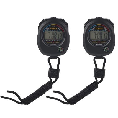 Digital LCD Stopwatch Timer, 2-Pack, Sports Timer with Calendar and Alarm Display for Racing, Running, Swimming