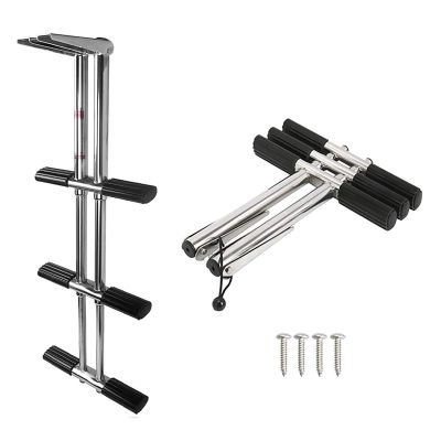 3-Steps Folding Marine Yach/Bass Boat Ladder, Stainless Steel Dual Vertical Telescoping Drop Boat Ladder with Extra Wide Pedal