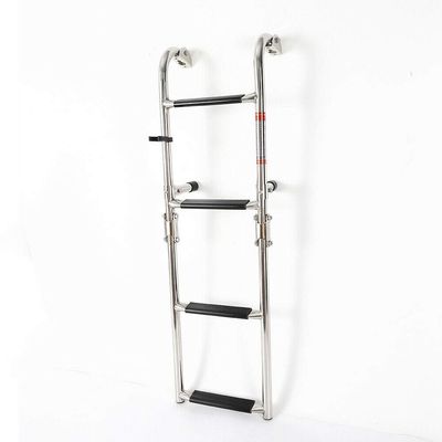 4 Steps Folding Boat Ladder Telescoping Fold Down Ladder for Yacht Ship Deck Ladder Marine Boarding Steps Ladder Stainless Steel 300lbs Easy Storage