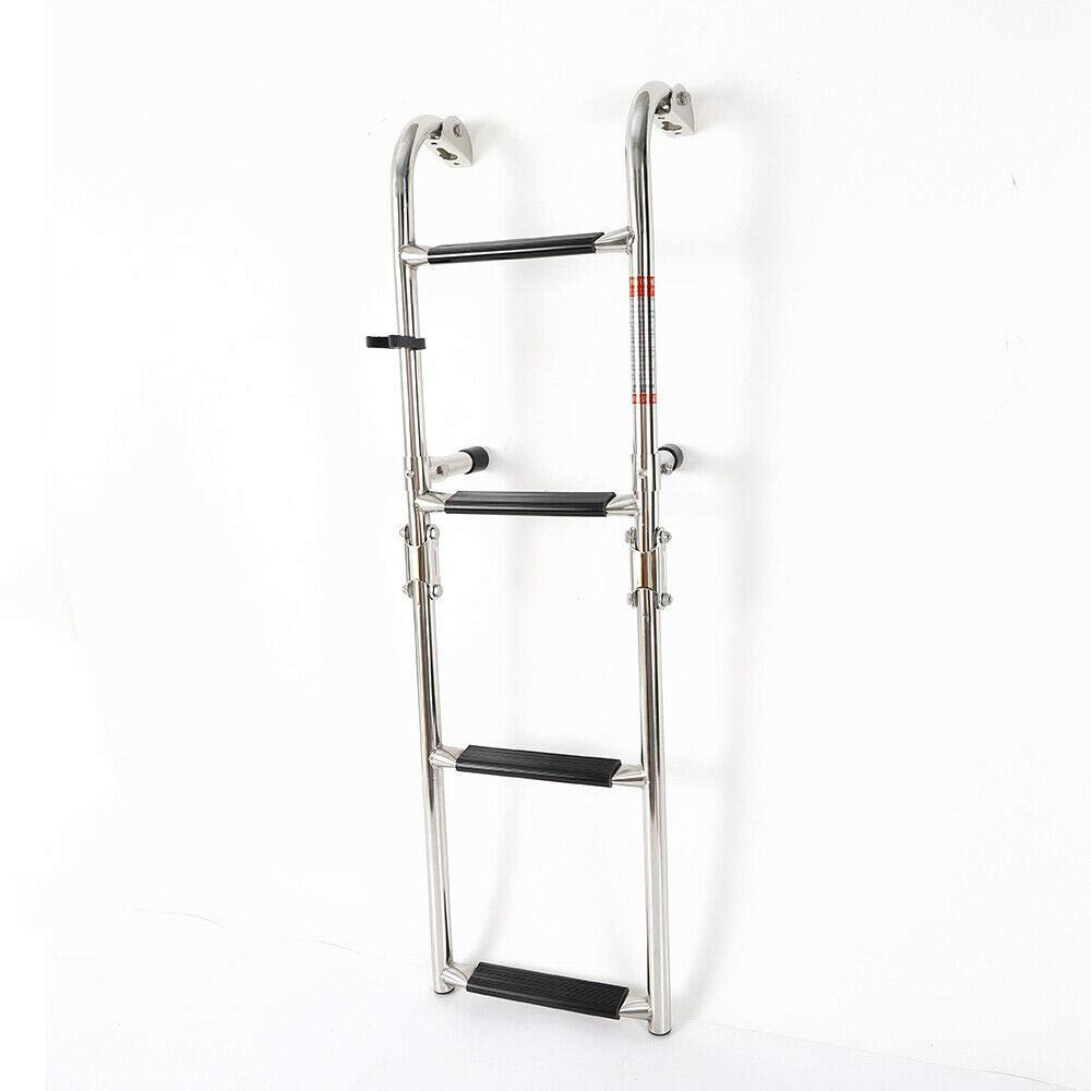 4 Steps Folding Boat Ladder Telescoping Fold Down Ladder for Yacht Ship Deck Ladder Marine Boarding Steps Ladder Stainless Steel 300lbs Easy Storage