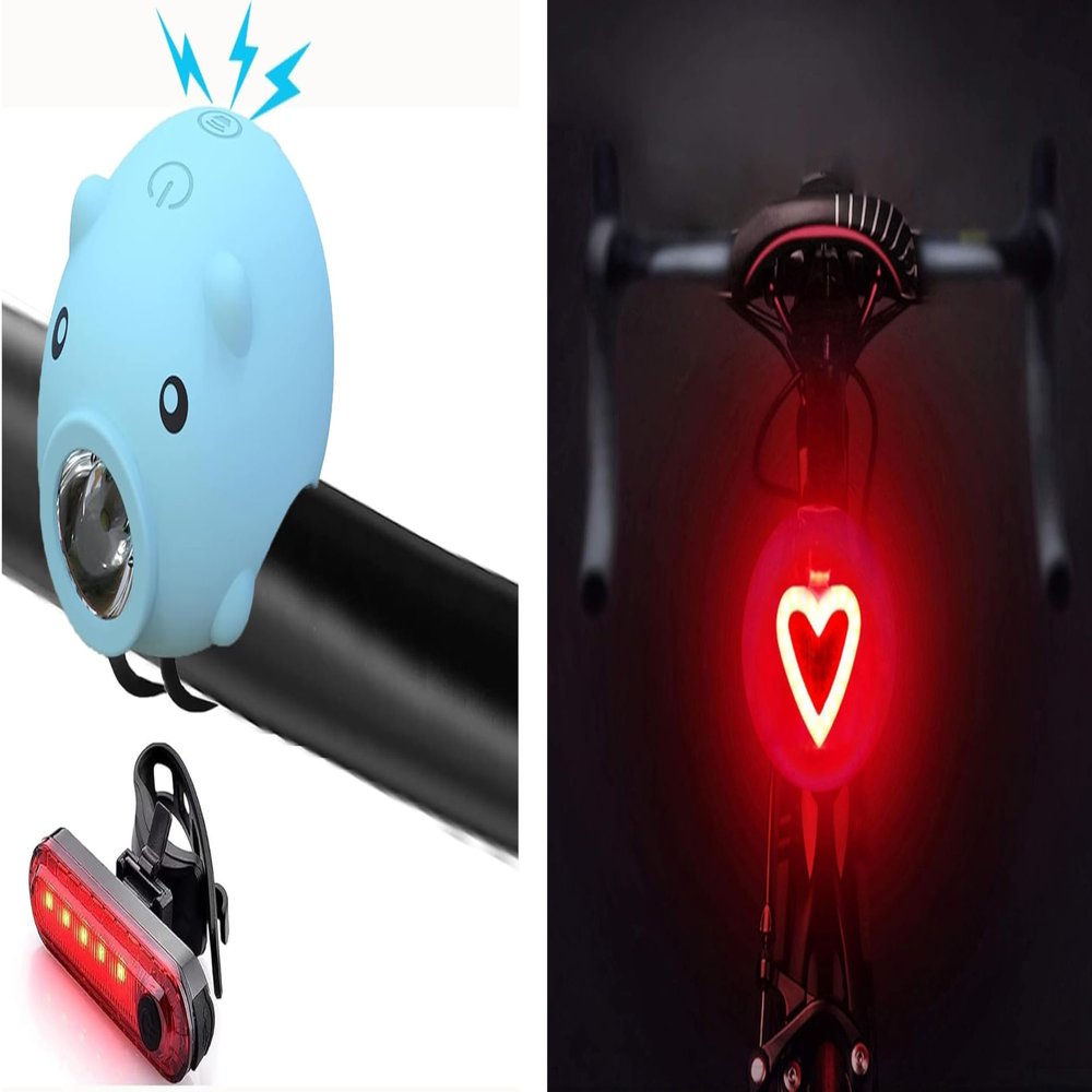 Heart Shape Bike Light, Bike Lights Set, Kids Bike Lights for Night Riding, Light with Horn, Scooter Bike Accessories for Adults & Kids