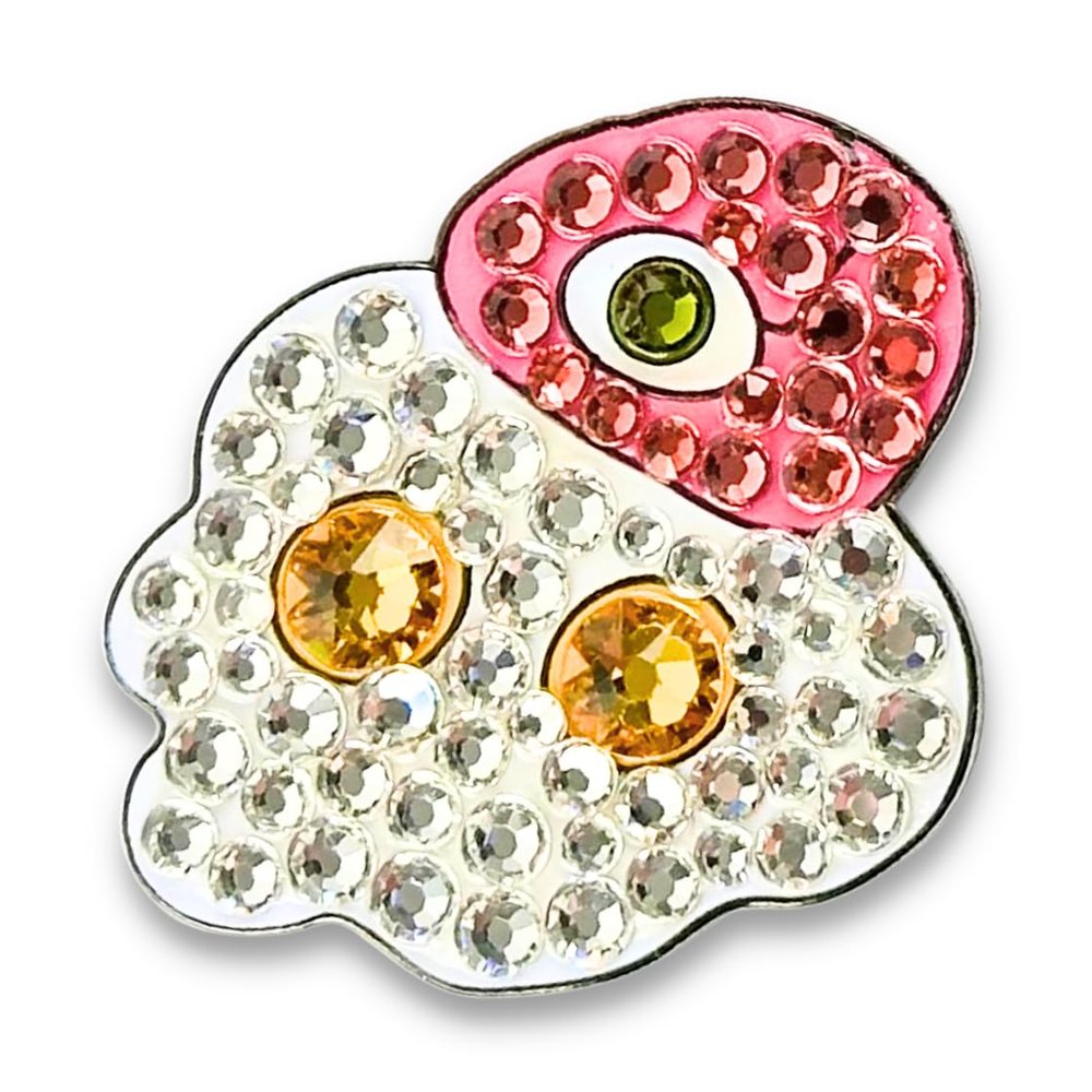 Bonjoc Premium Crystal Golf Ball Marker with Magnetic Hat Clip Ham & Eggs | Perfect Golf Accessories, Golf Gift, and Golf Giveaway for Men Women with add-ons Available!, White, Yellow, Pink