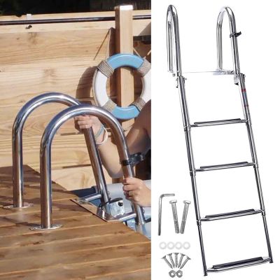 Above Ground Pool Ladder Deck Mount Kit, Telescopic 4 Step Boat Ladder for Boat/Pontoon/Dock, Marine Yacht Stainless Steel Folding Telescoping Rear Entry Inboard Ladders, Loads 150kg (Col