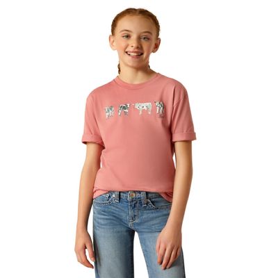 ARIAT Girls Mini Cow Squad T-Shirt, Dusty Rose, X-Large