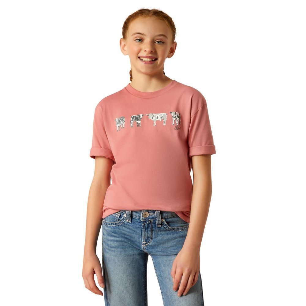 ARIAT Girls Mini Cow Squad T-Shirt, Dusty Rose, X-Large