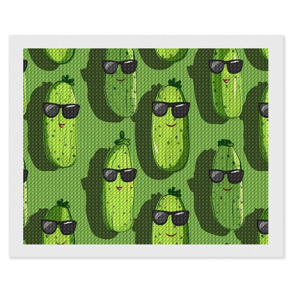 Cute Pickle Printed Diamond Painting Adults Round Diamonds Pictures Crafts Kits for Home Wall Decoration 16"x20"