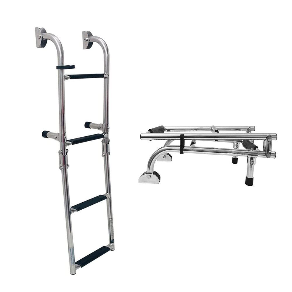 4 Step Foldable Ladder for Swim Pool or Boat, Pontoon Boarding Boat Ladders, for Marine Dock Yacht Boat Ship, Load 200kg