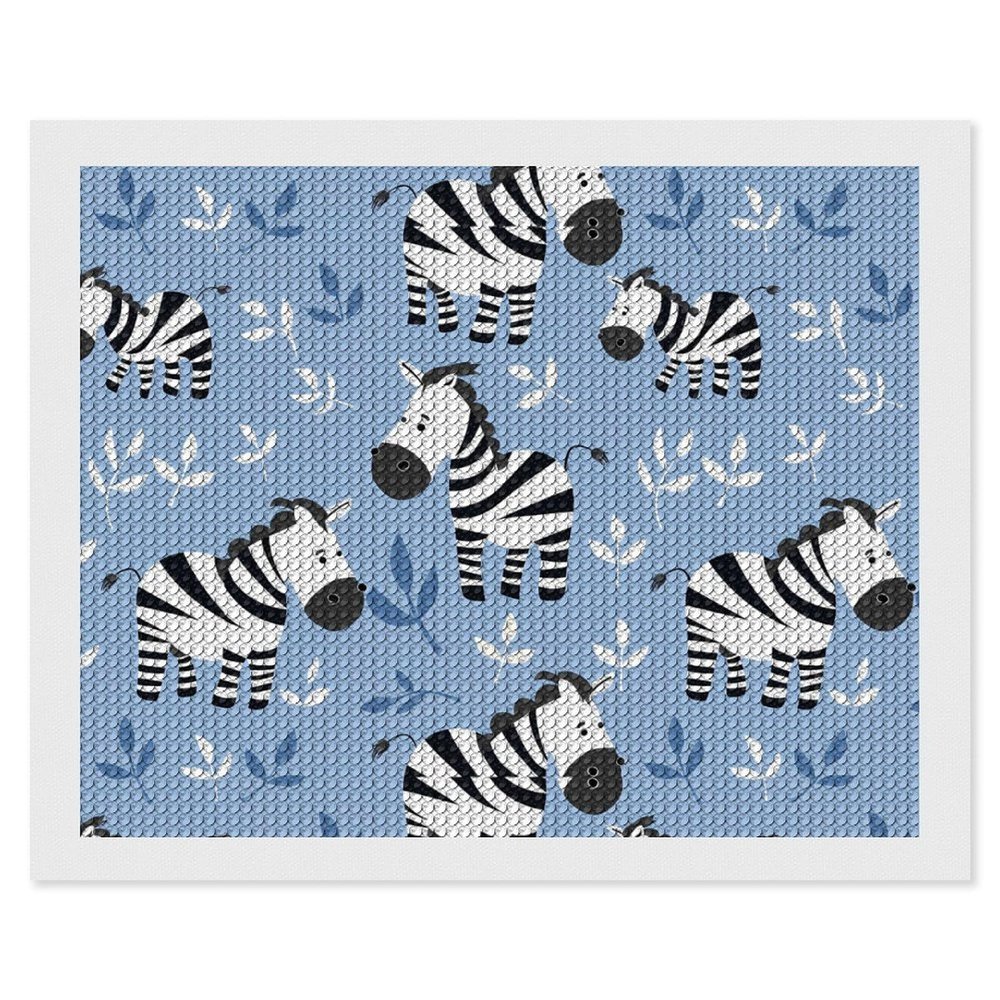 Cartoon Zebra Print Diamond Painting Adults Round Diamonds Pictures Crafts Kits for Home Wall Decoration 16"x20"