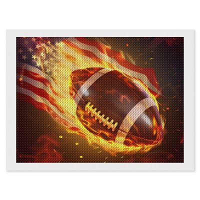 Patriotices Flame Football Diamond Painting Adults Round Diamonds Pictures Crafts Kits for Home Wall Decoration 12"x16"