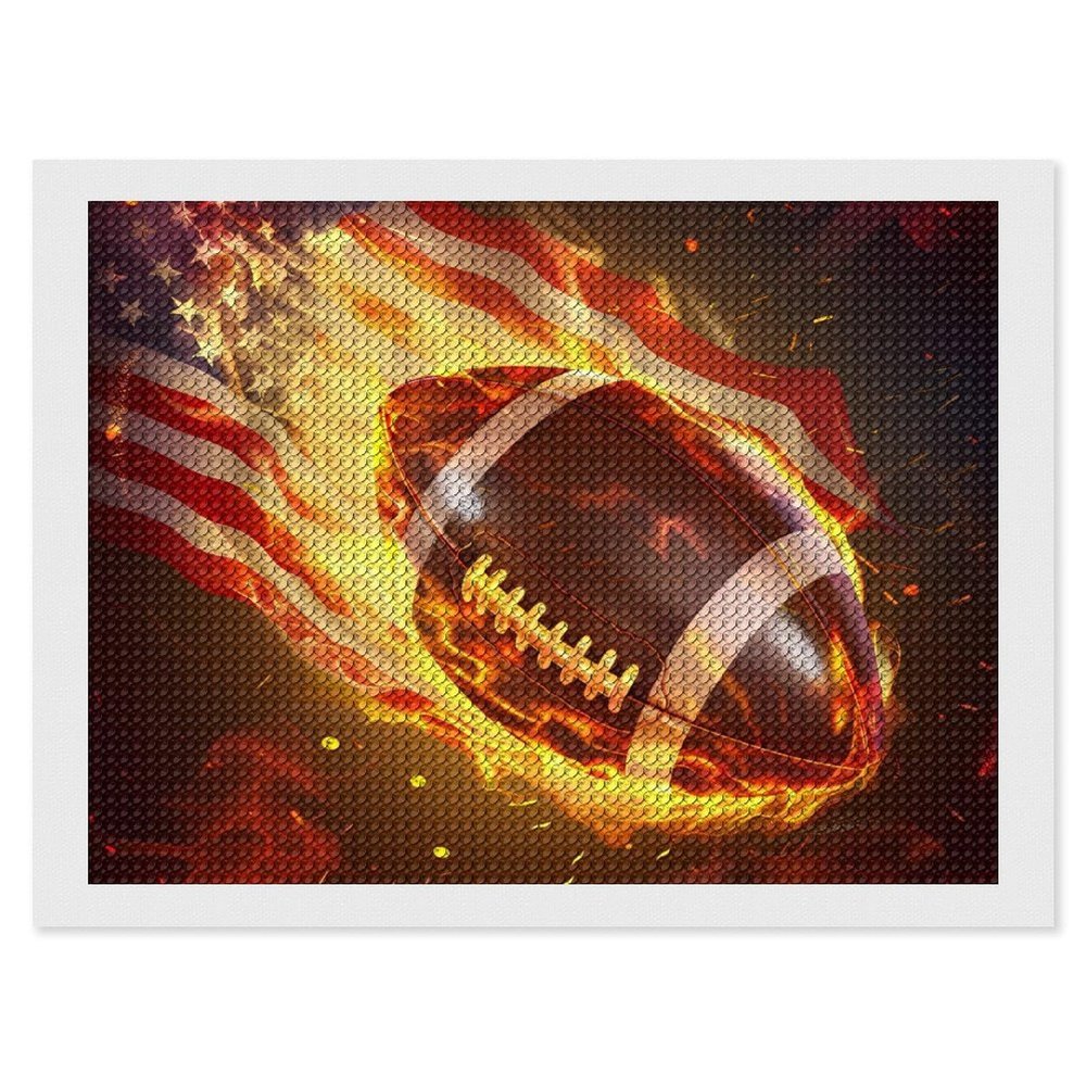 Patriotices Flame Football Diamond Painting Adults Round Diamonds Pictures Crafts Kits for Home Wall Decoration 12"x16"