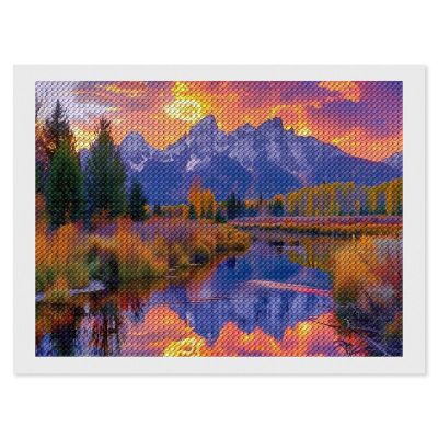 Grand Teton Wyoming Mountains Diamond Painting Adults Round Diamonds Pictures Crafts Kits for Home Wall Decoration 12"x16"