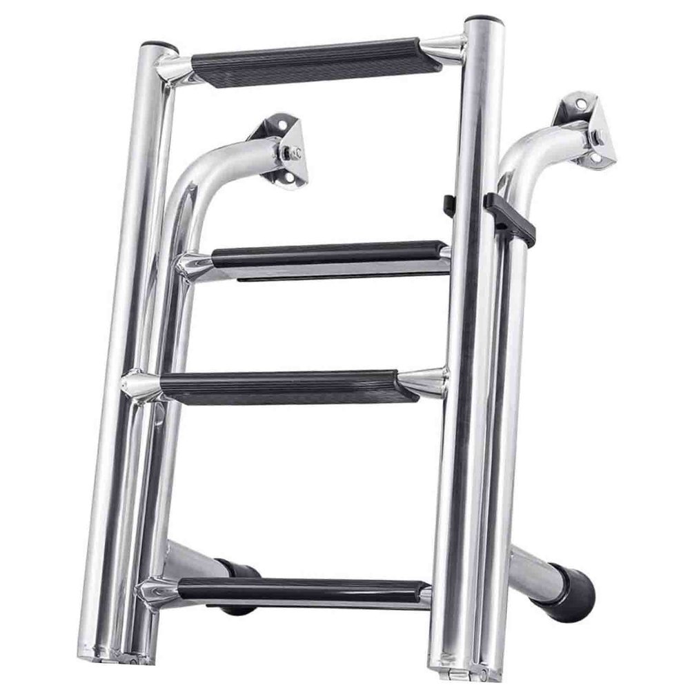 Foldable Stainless Steel Marine Telescoping Ladder 3/4 Step Heavy Duty Wide Steps Swim Deck Pontoon Boat Ladders for Marine Yacht Swimming Pool (Silver 4)
