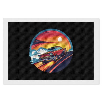 Vintage Sunset Car Drifting Diamond Painting Adults Round Diamonds Pictures Crafts Kits for Home Wall Decoration 8"x12"
