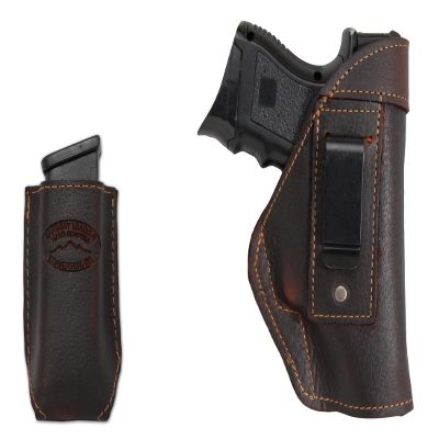 Barsony Brown Leather IWB Holster + Magazine Pouch for Rock Island Baby Rock 3.75" Left