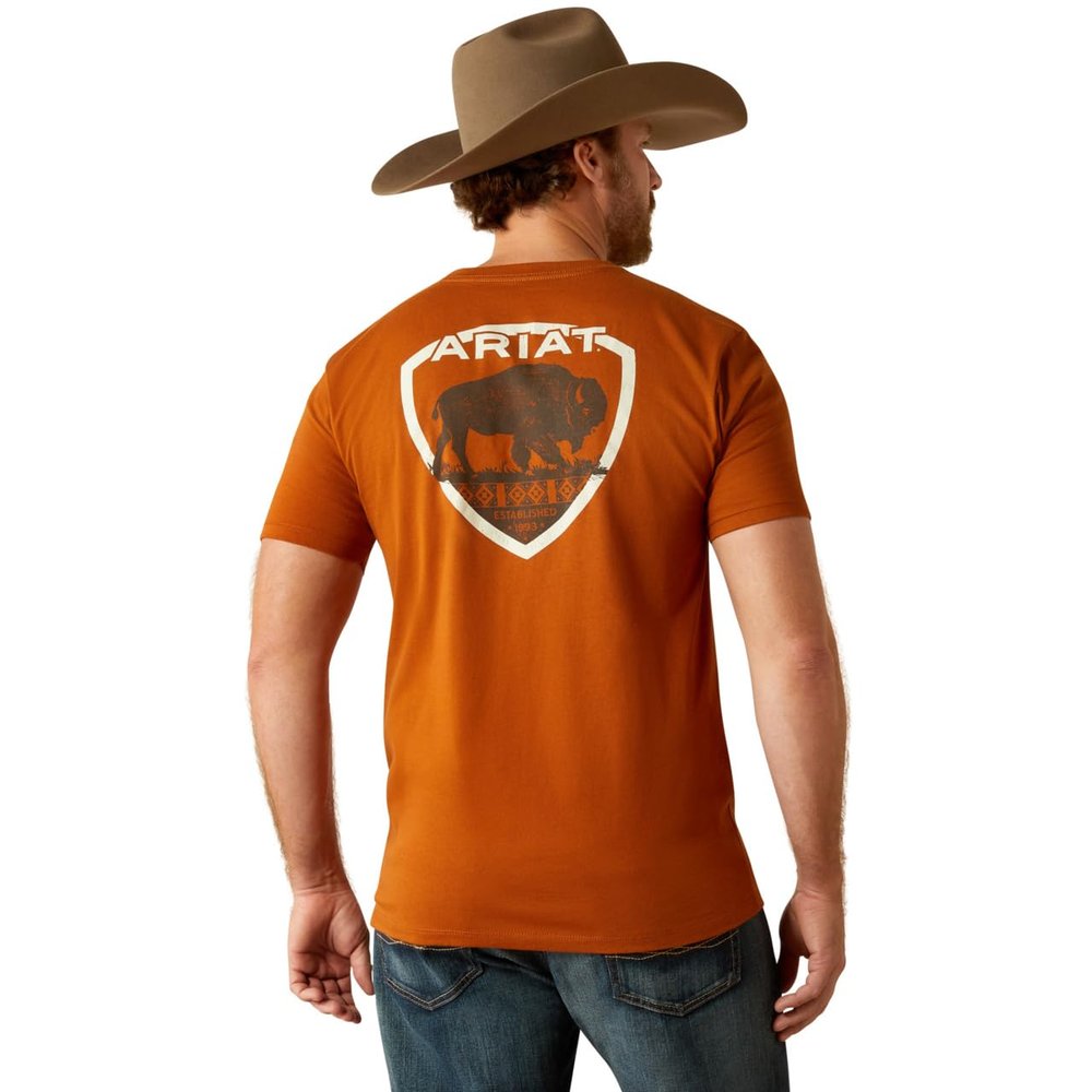 ARIAT Men's Buffalo West T-Shirt, Burnt Umber, Small