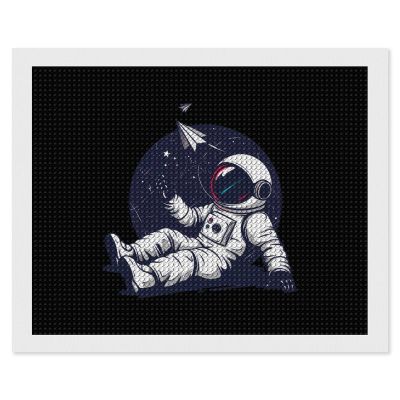 Relaxing Astronaut Throwing Paper Airplanes Diamond Painting Adults Round Diamonds Pictures Crafts Kits for Home Wall Decoration 16"x20"