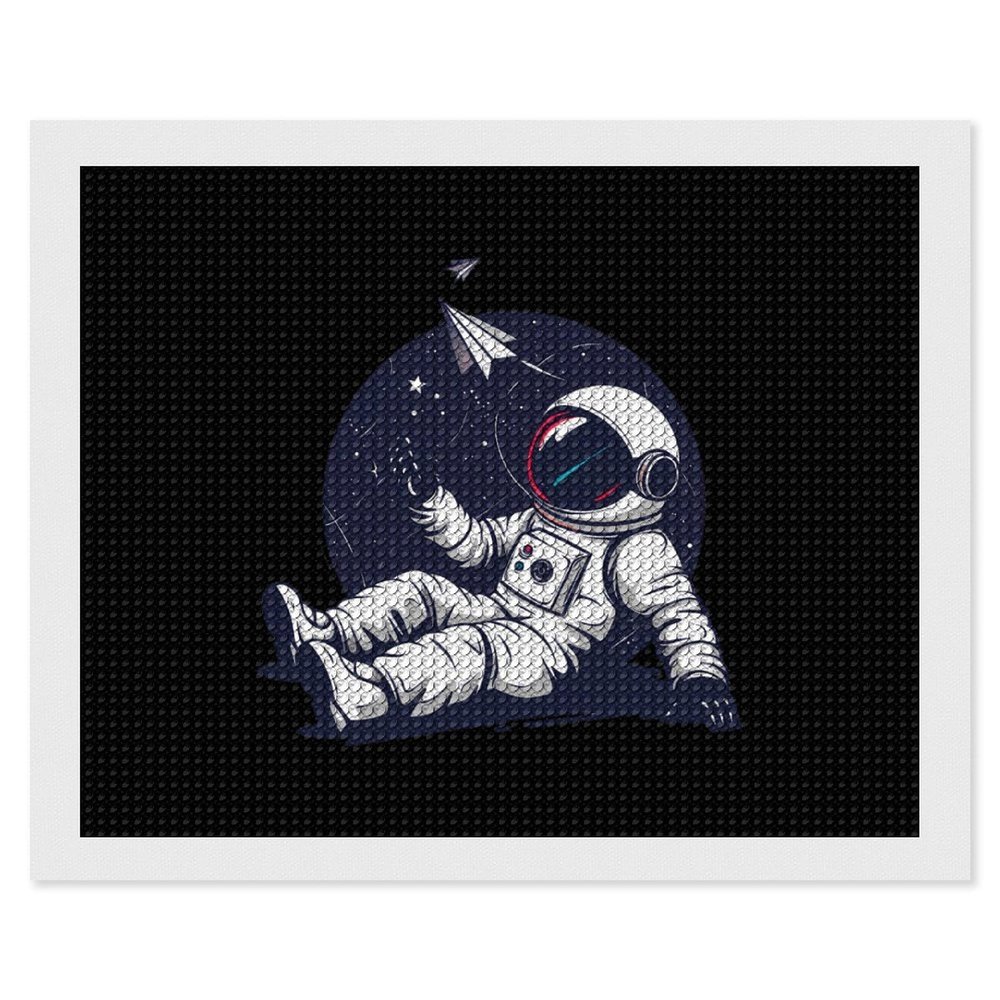 Relaxing Astronaut Throwing Paper Airplanes Diamond Painting Adults Round Diamonds Pictures Crafts Kits for Home Wall Decoration 16"x20"