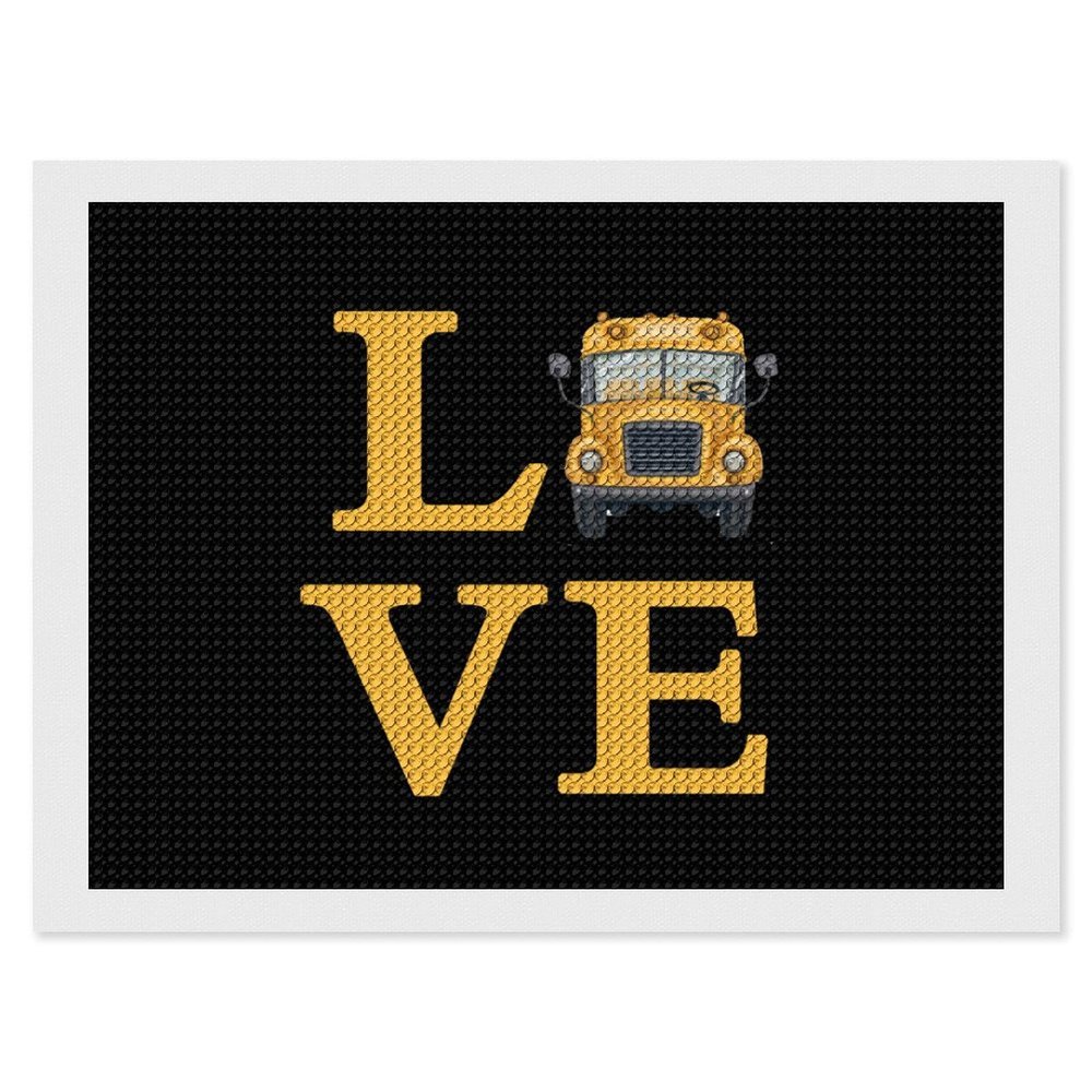 Love School Bus Diamond Painting Adults Round Diamonds Pictures Crafts Kits for Home Wall Decoration 12"x16"