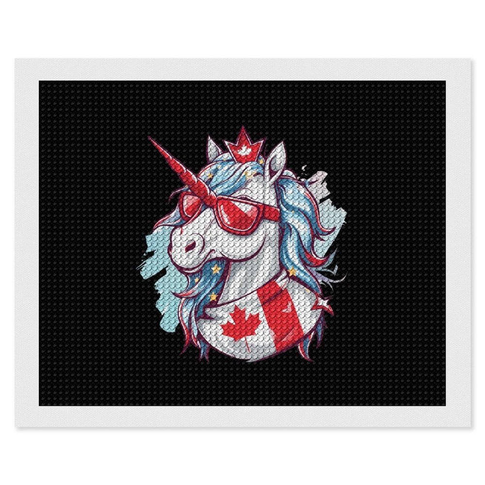 Unicorn Canada Day Canadian Flag Diamond Painting Adults Round Diamonds Pictures Crafts Kits for Home Wall Decoration 16"x20"