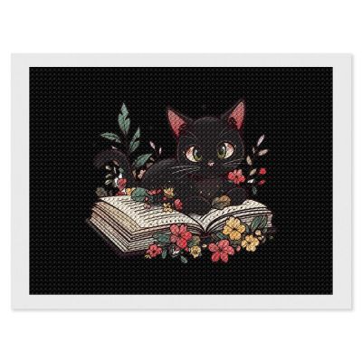 Black Cat Book Diamond Painting Adults Round Diamonds Pictures Crafts Kits for Home Wall Decoration 12"x16"