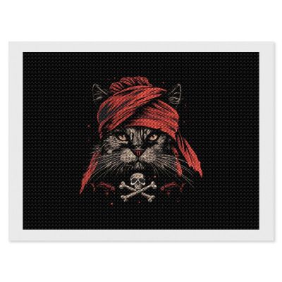 Cat Pirate Jolly Roger Flag Skull and Crossbones Diamond Painting Adults Round Diamonds Pictures Crafts Kits for Home Wall Decoration 12"x16"