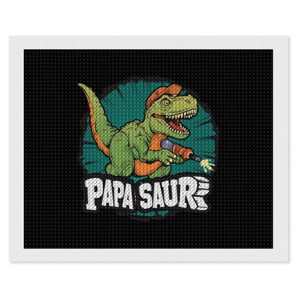 Papa Saur Dinosaur Diamond Painting Adults Round Diamonds Pictures Crafts Kits for Home Wall Decoration 16"x20"